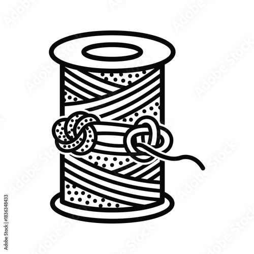 Spool of Thread with Knots Outline Icon