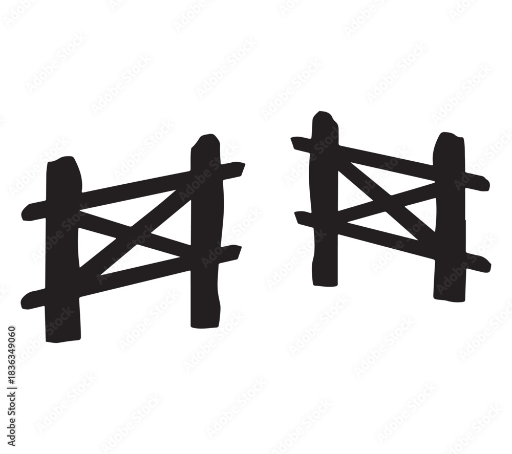 Obraz premium Two rustic wooden fence sections creating a simple gate silhouette