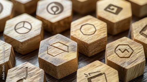 Future Skills and Personal Development Concept with Key Abilities on Wooden Hexagonal Blocks