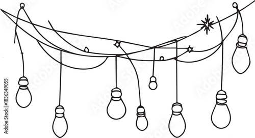 Doodle style hanging light bulbs vector illustration for decorative design.
