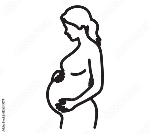  Elegant outline silhouette of a pregnant woman holding her belly silhouette