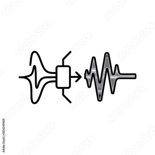 Electronic Signal Processing Diagram with Microchip and Waveforms