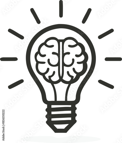 A light bulb icon with a human brain inside radiates energy lines around it