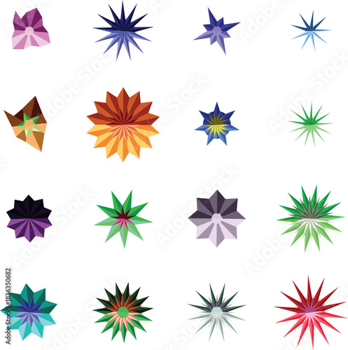 Abstract Geometric Star Shapes in a Colorful Patterned Array