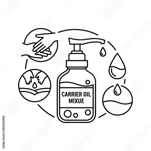 Carrier Oil Mixue Skincare Process Line Art Illustration