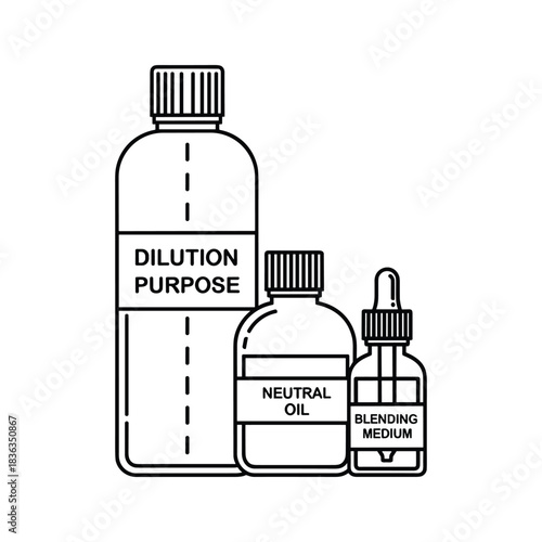 Outline Icon of Essential Oil Dilution, Neutral Oil, and Blending Medium Bottles