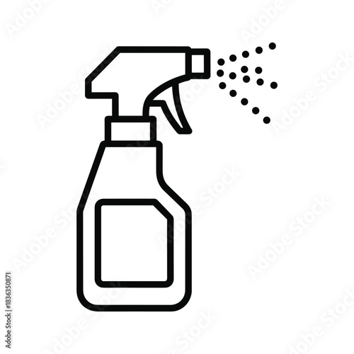 Spray Bottle Outline Icon with Spraying Mist for Cleaning or Gardening