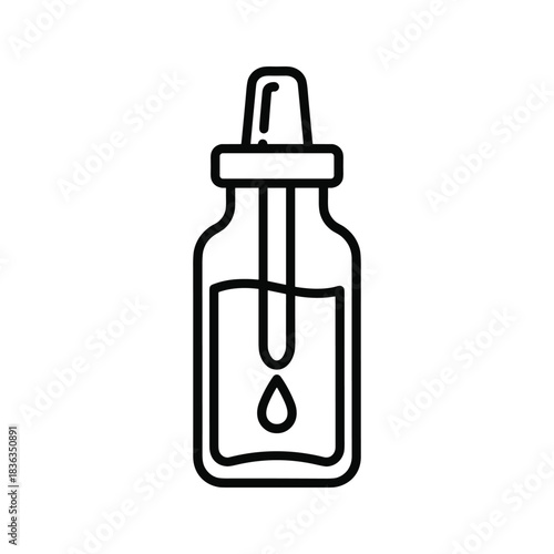 Dropper Bottle Icon with Liquid Drop - Serum, Essential Oil, or Medicine Vial Line Art