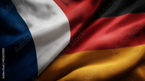 french flag waving next to german flag. germany france cooperation relation friendship partnership trade diplomacy