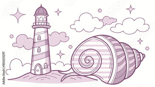 Fantasy Lighthouse and Cosmic Snail Shell