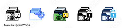 Encrypted Data Icon Collection With Multiple Styles