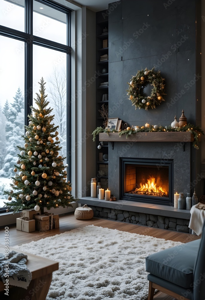 Fototapeta premium fireplace with christmas gifts