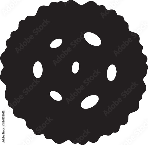 Black silhouette of a cookie with oval cutouts on a white background