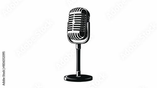 Vintage Microphone Illustration for Audio Recording and Broadcasting.