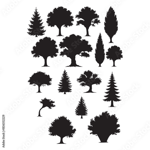 different tree vector silhouette