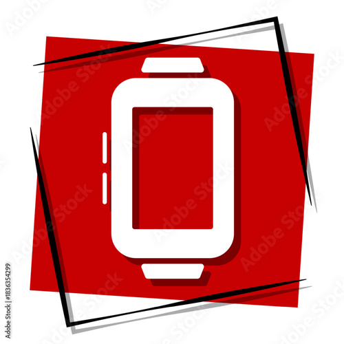 smart watch, red banner in a frame. Vector illustration on a white background.