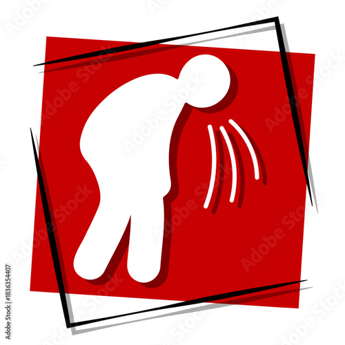vomit, red banner in a frame. Vector illustration on a white background.