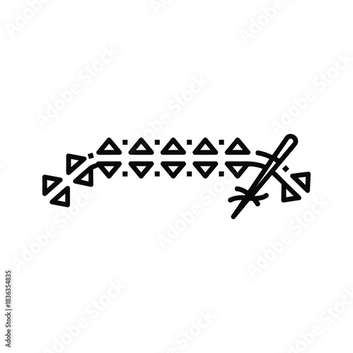 Sewing Stitch Line with Needle and Scissors Icon