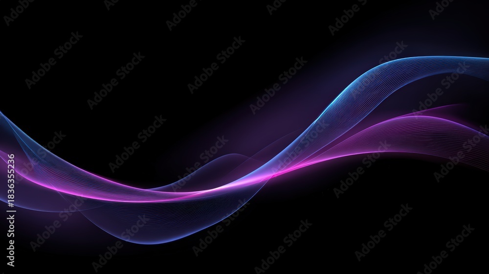 Naklejka premium Abstract neon light waves flowing horizontally on black background futuristic design for digital art and creative projects