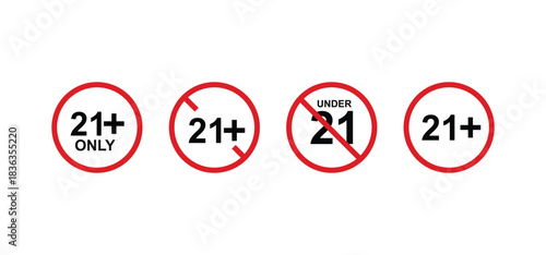 vector logo sets age limit sign, underage restriction, prohibition icon, age icon 1, 3, 6, 12, 14, 17, 18, 21, 24 years and above.