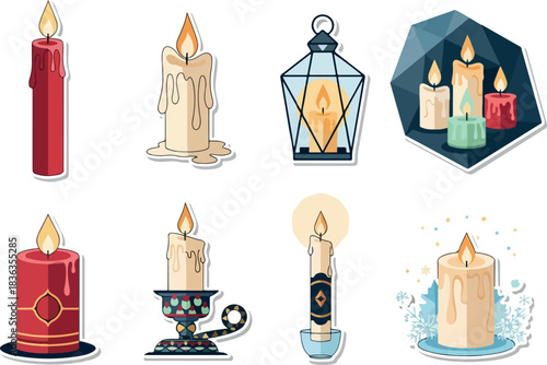 Selection of vector candles for various themes and occasions