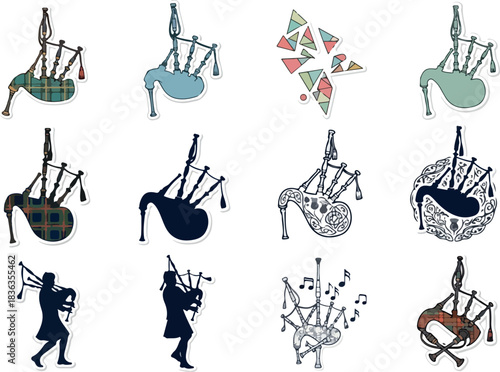 Collection of Bagpipe Illustrations - Traditional Scottish Musical Instruments
