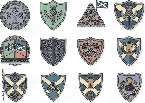 Scottish Clan Crests and Tartan Heraldry Vector Illustrations