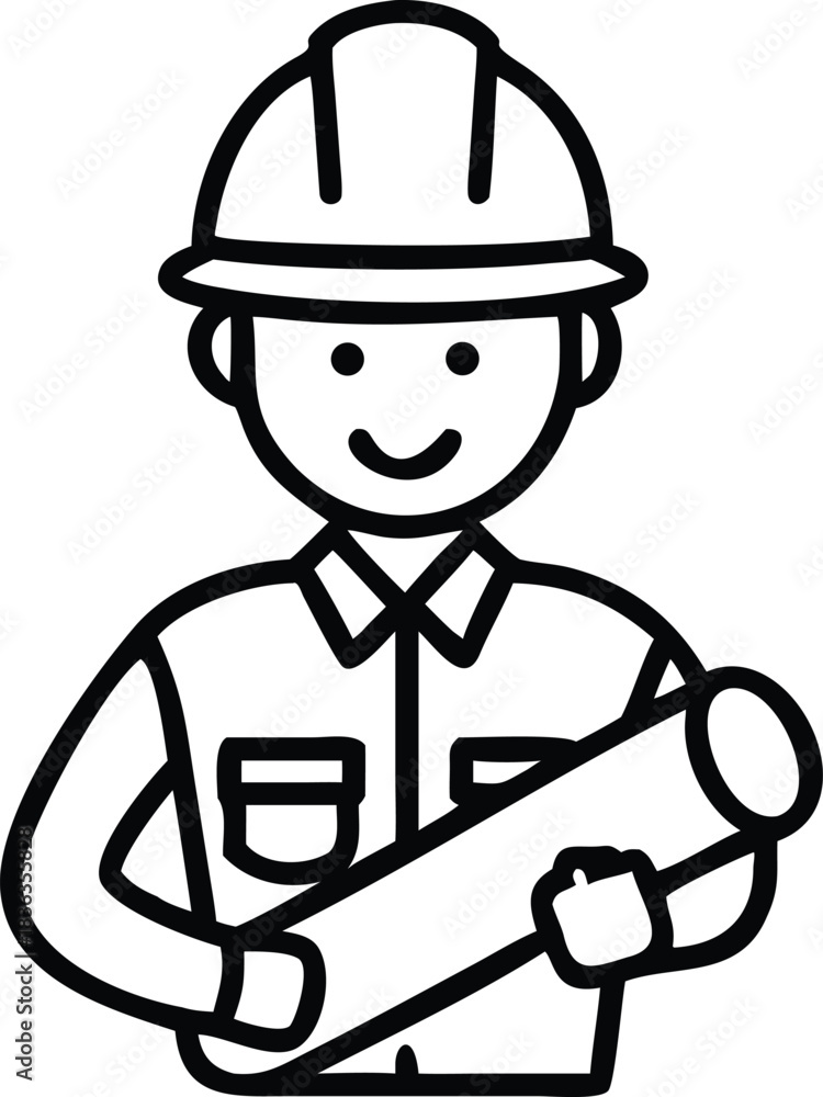 Obraz premium Architect wears hard hat and a shirt while holding a cylindrical blueprint in outline