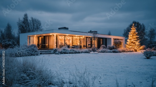 Home lit in winter scene