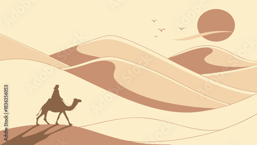 Stylized Silhouette of a Traveler Under a Golden Sun