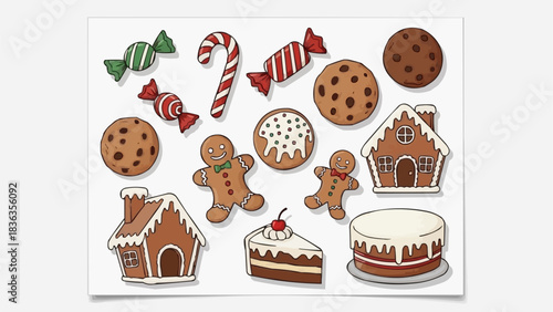 Festive Christmas Sweets and Treats Collection Illustration.