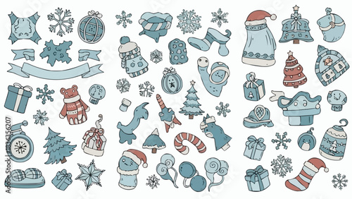 Collection of Festive Christmas and Winter Holiday Icons and Symbols.
