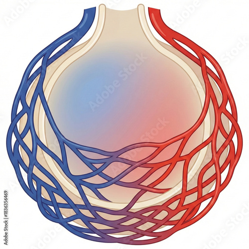 Explore the vital gas exchange within human alveoli, oxygenating blood in a dynamic, educational illustration for science and medical fields