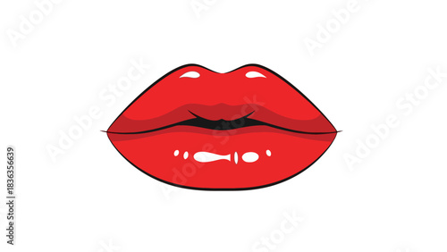A stylized glossy red lips with a black outline
