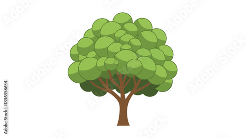 A stylized green tree with brown trunk and branches