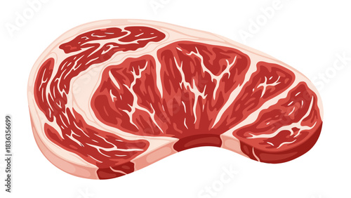 A stylized illustration of a raw steak with marbled fat