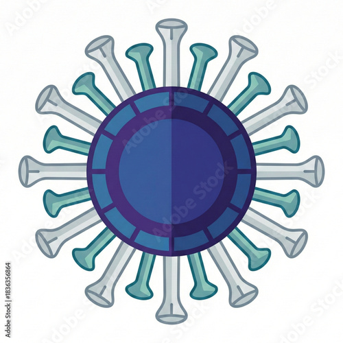 Visually striking stylized virus illustration in shades of blue and gray conveys a modern and clean aesthetic perfectly for medical or scientific designs