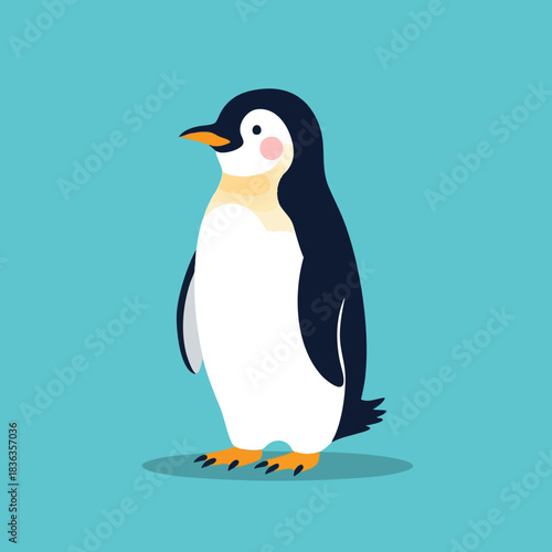 Cute Cartoon Penguin Character Standing on Blue Background Vector Illustration