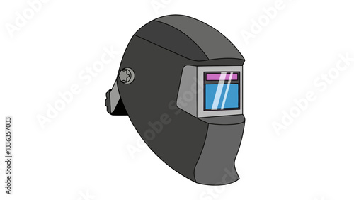 A welding mask with a dark gray outer shell and a tinted lens
