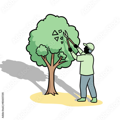 Man pruning tree with gardening shears on sunny day  