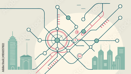 Abstract City Transit and Network Schematic