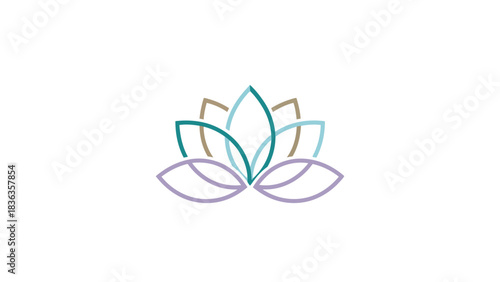 Abstract lotus flower with multiple colored petals on a white background