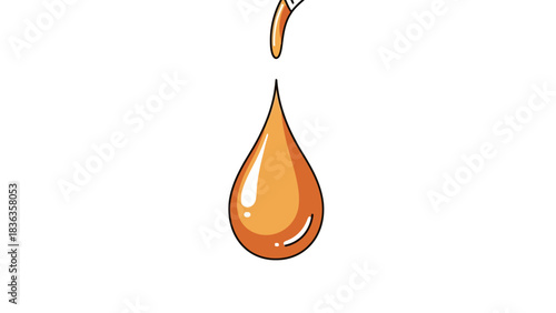An orange liquid drop falling from a thin stream
