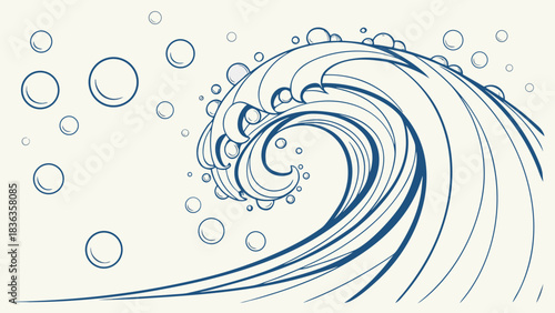 Stylized Sea Wave with Abstract Bubbles