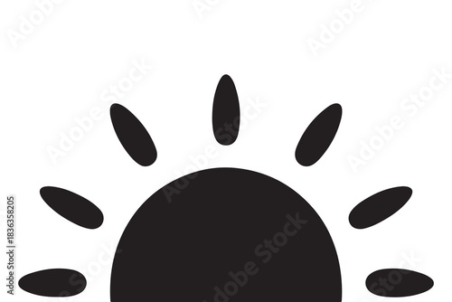  Simple black silhouette of a rising sun with radiating light rays silhouette
