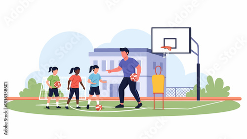 Physical Education Coach Training Kids Soccer Skills