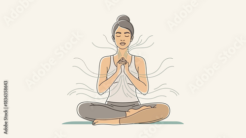 Woman Meditating in Lotus Position with Energy Flowing Promoting Mindfulness and Wellness