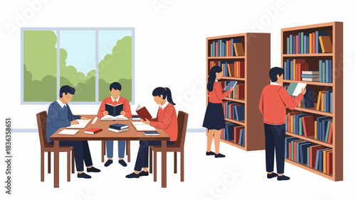 Students Studying and Reading Books in University Library