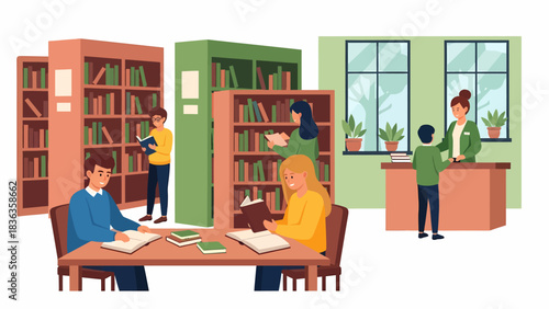 People Reading and Working Together in Public Library