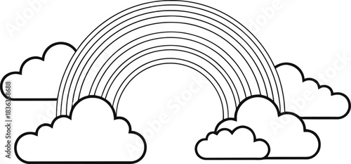 Simple line drawing of a rainbow and clouds perfect for coloring pages or educational materials